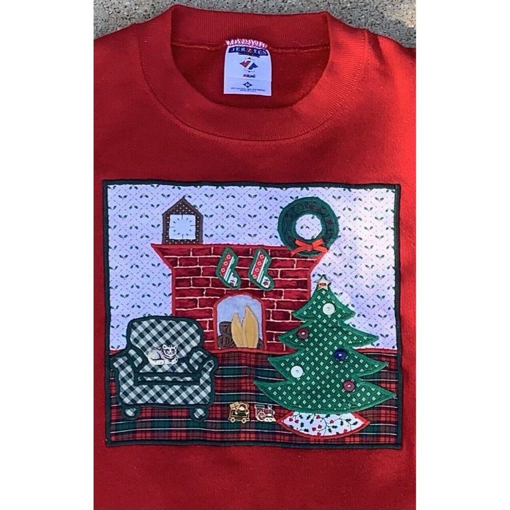 Womens XL "Ugly" Christmas Sweater w/ Cat by Jerzees ~ Granny Core